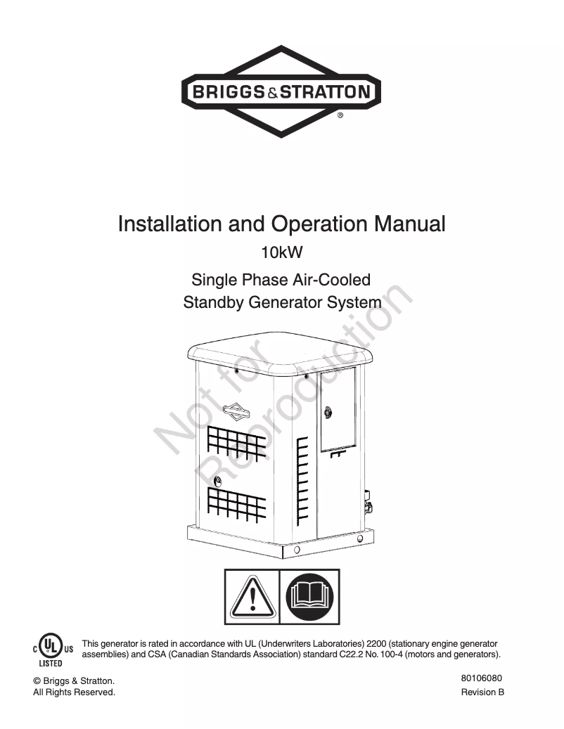 Page 1 de la notice Manuel utilisateur Briggs & Stratton Power Protect 10kW