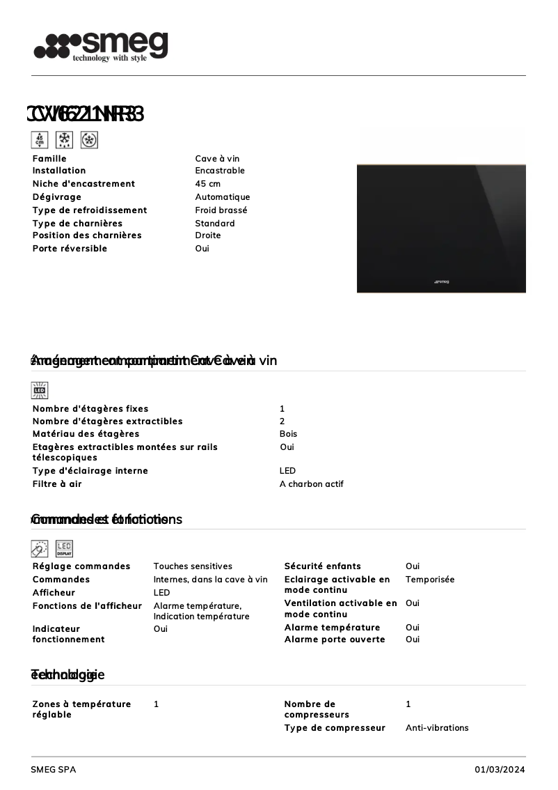 Page n°1 - Fiche technique Smeg CVI621NR3