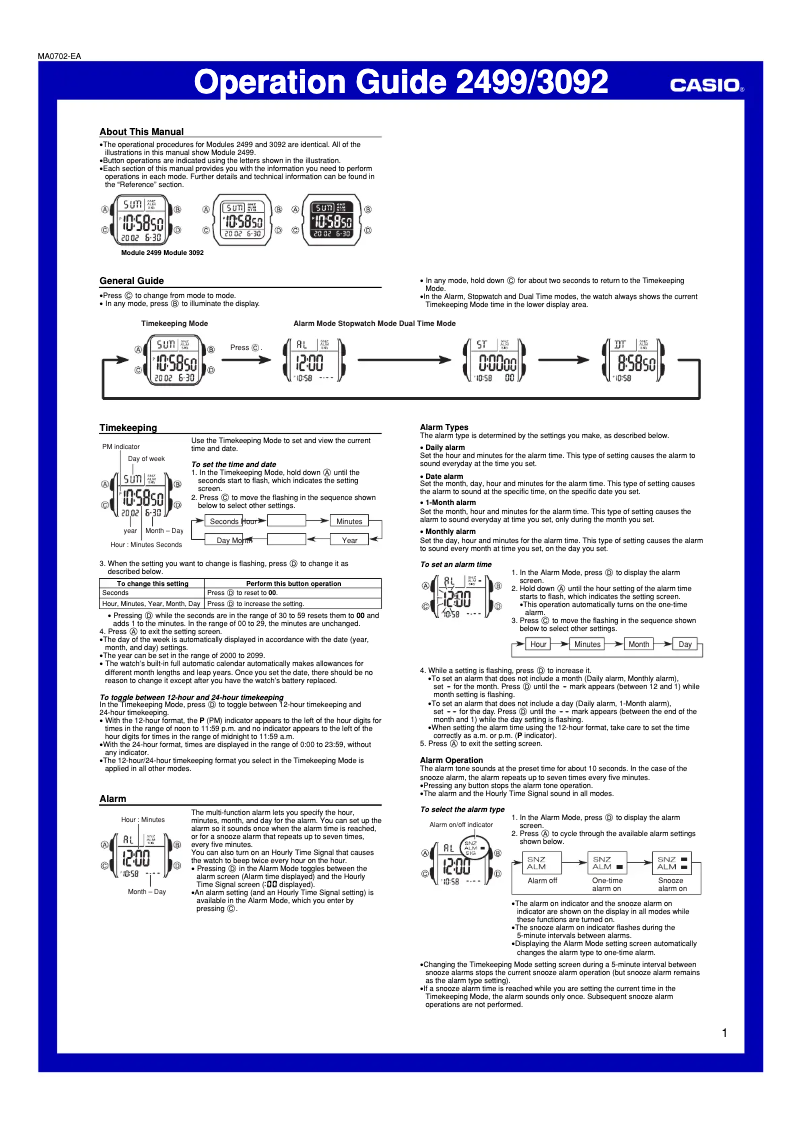 Page 1 de la notice Manuel utilisateur Casio Collection W-800HG-9AVES