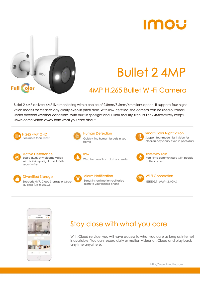 Page 1 de la notice Fiche technique Imou Bullet 2 4MP