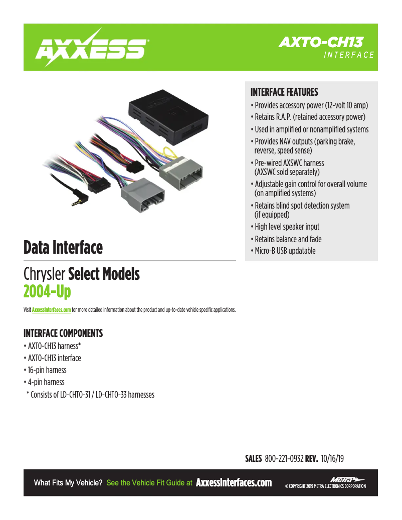 Page 1 de la notice Fiche technique AXESS AXTO-CH13
