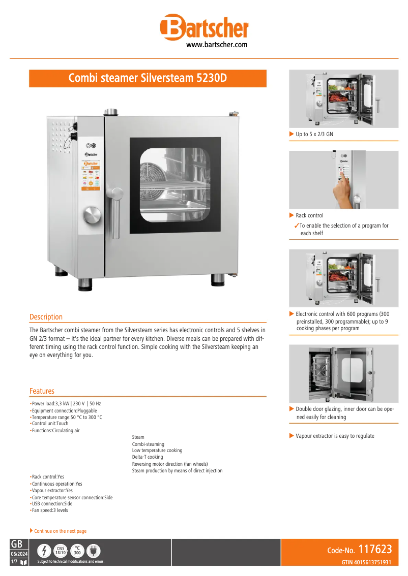 Page n°1 - Fiche technique Bartscher 117623