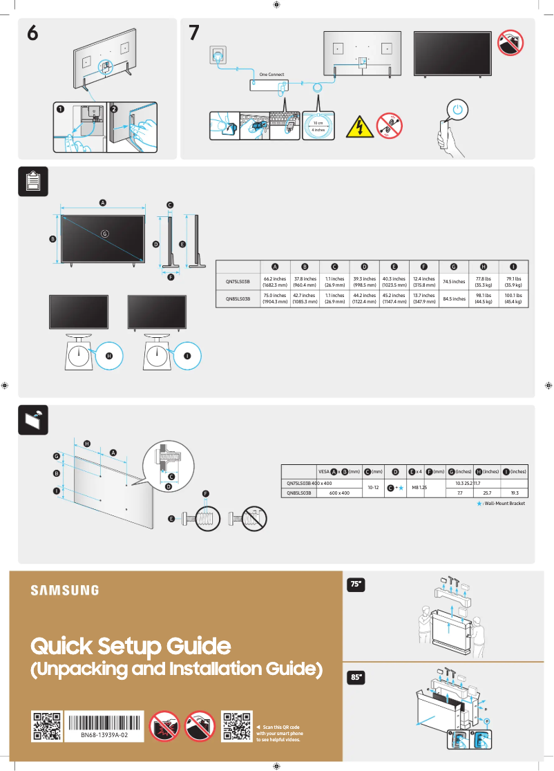 Page 1 de la notice Guide de démarrage rapide Samsung QN85LS03BAFXZA
