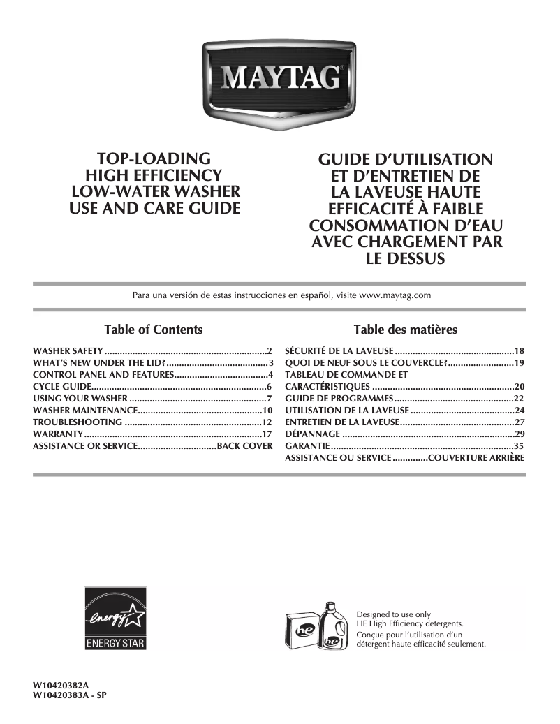 Page 1 de la notice Manuel utilisateur Maytag Centennial MVWC400XW