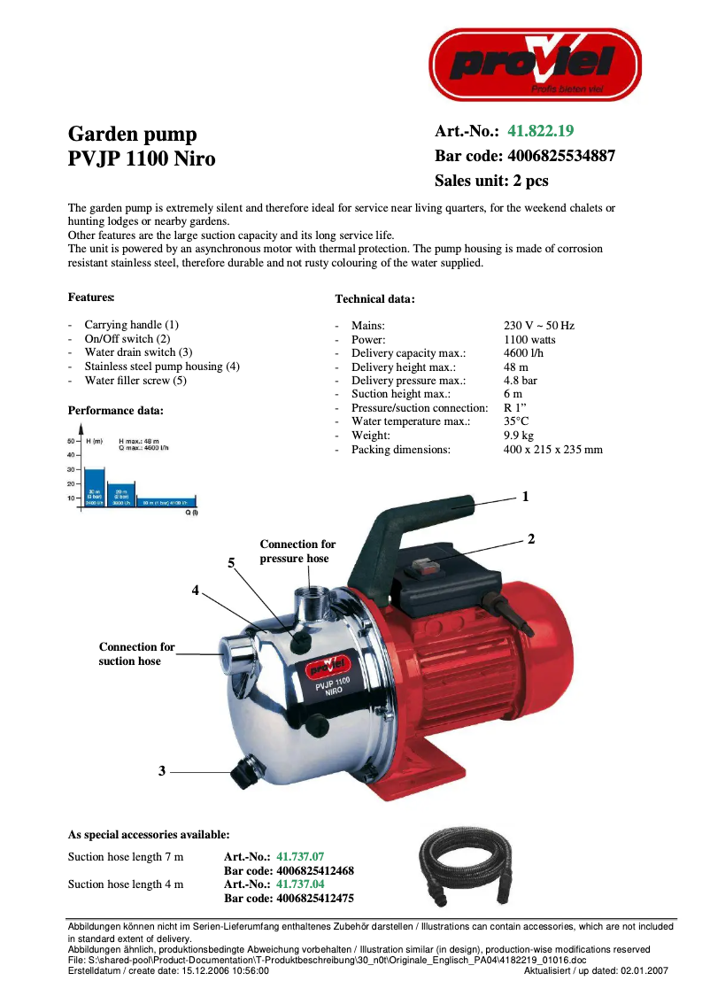 Page n°1 - Manuel utilisateur Proviel PVJP 1100 Niro