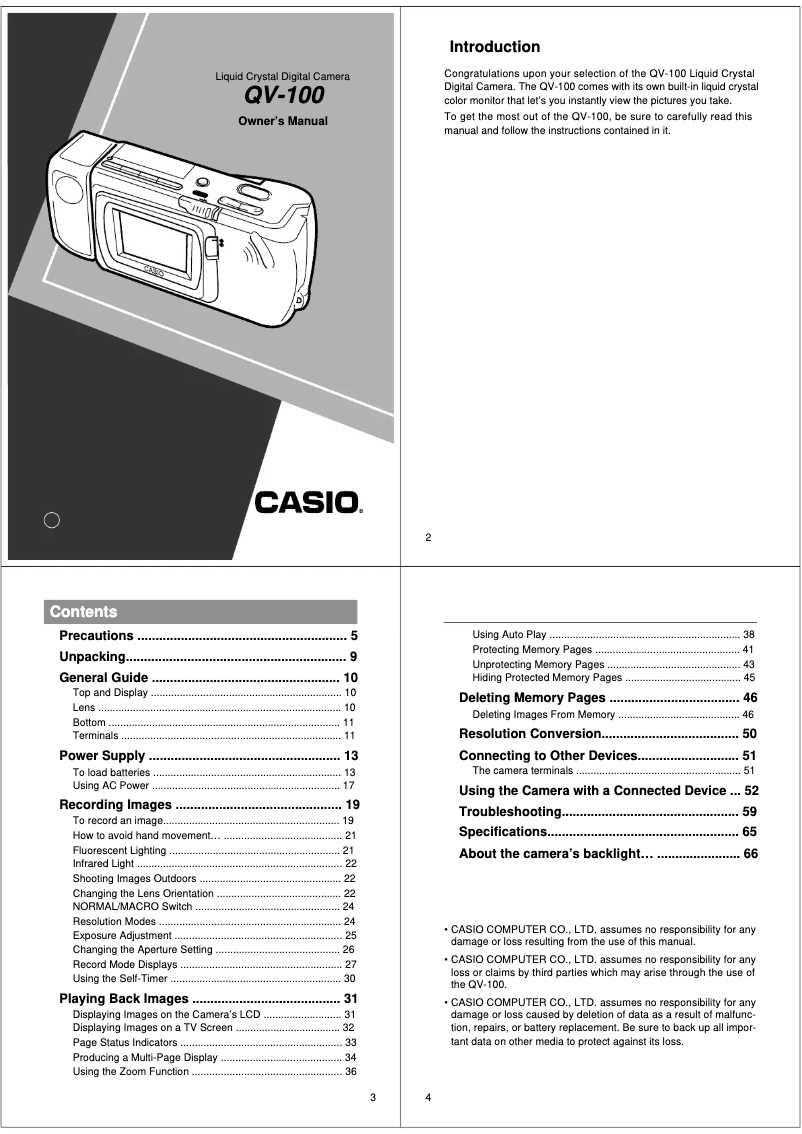 Page n°1 - Manuel utilisateur Casio QV-100