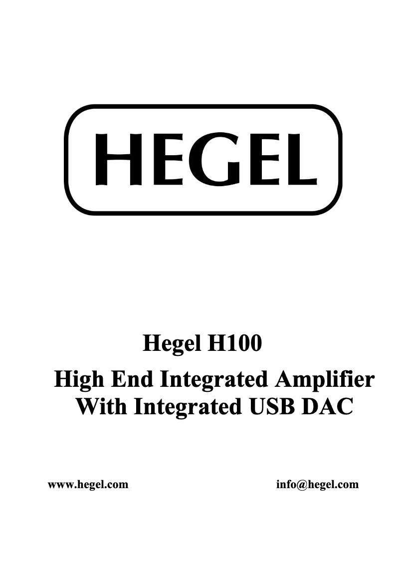 Page n°1 - Manuel utilisateur Hegel H100