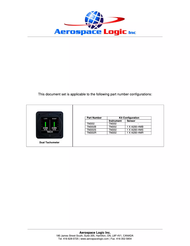 Page n°1 - Manuel utilisateur Aerospace Logic TM202B