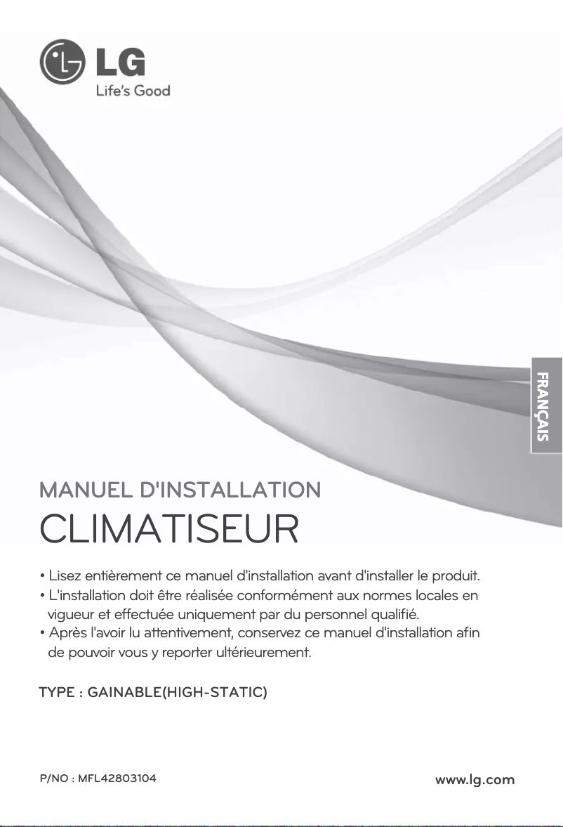 Page n°1 - Guide d'installation LG ARNU12GBHA2