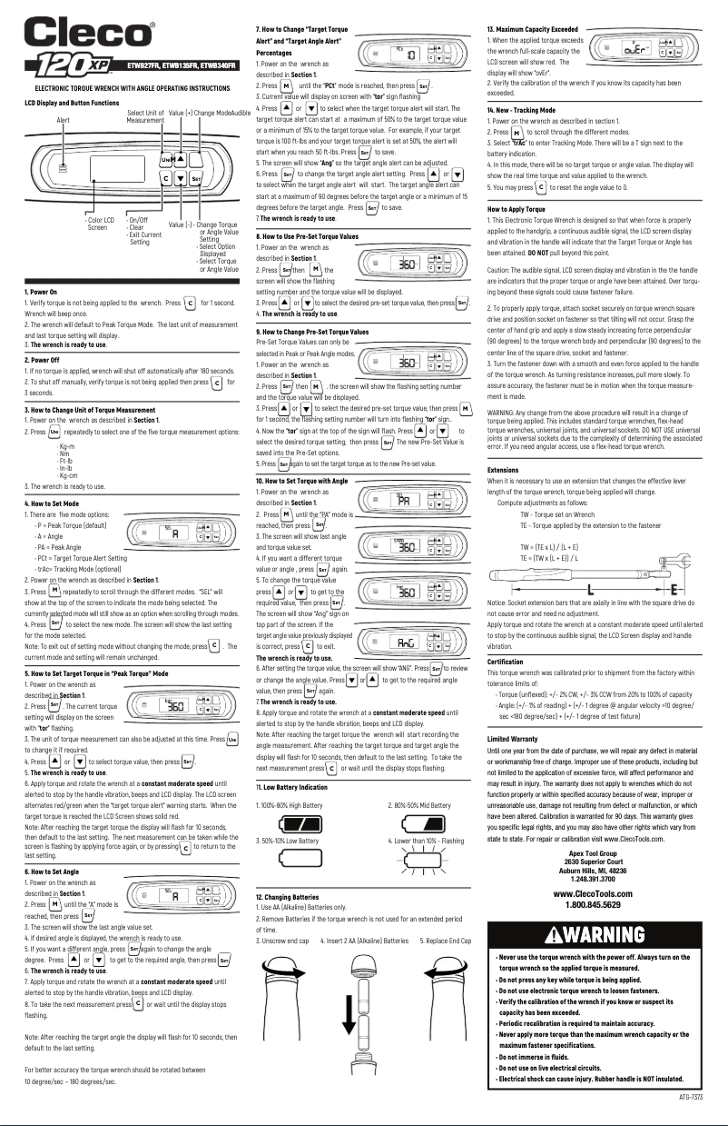 Page n°1 - Manuel utilisateur Cleco 120XP ETWB27FR