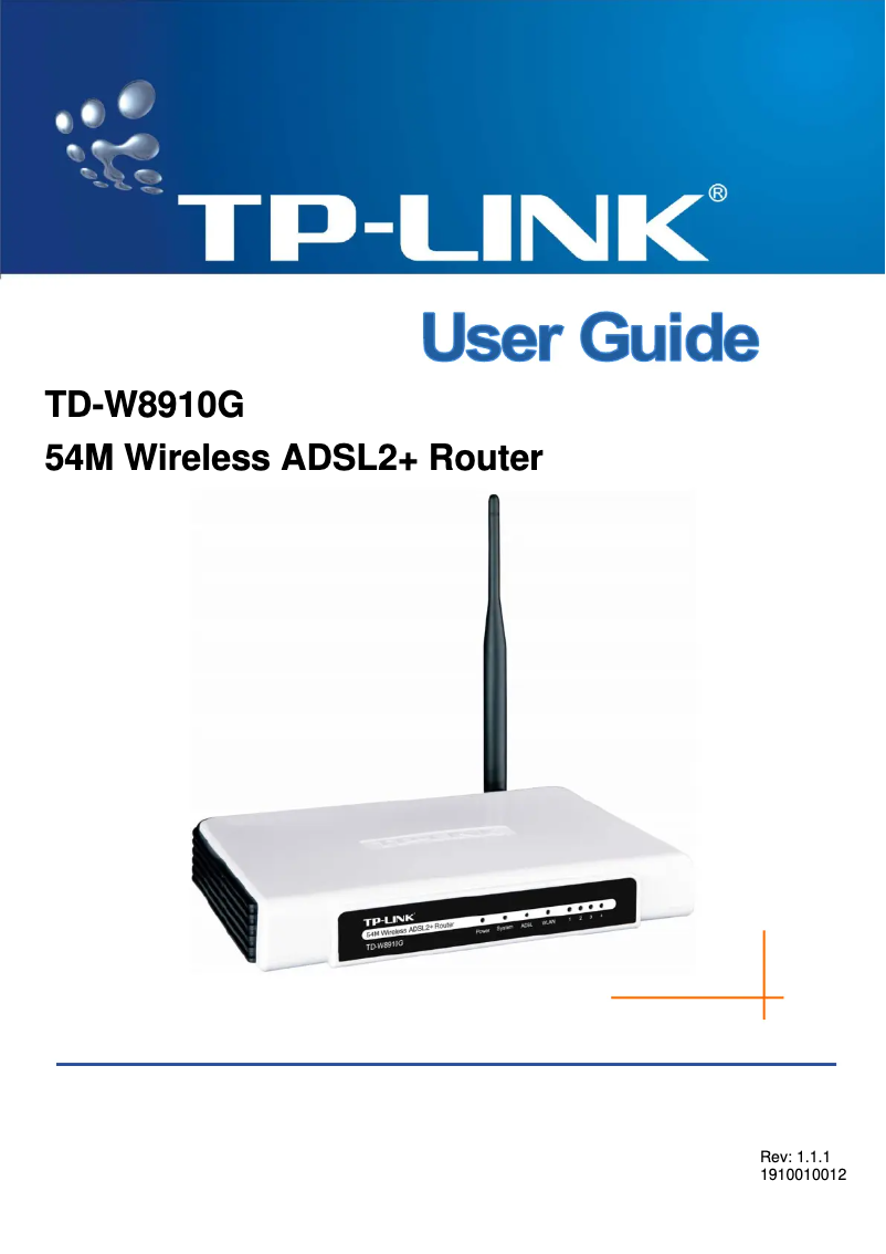Page 1 de la notice Manuel utilisateur TP-Link TD-W8910GB