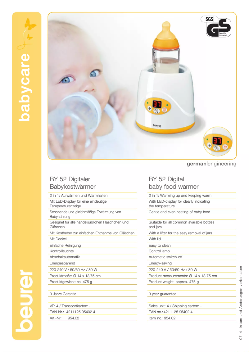 Page 1 de la notice Fiche technique Beurer BY 52