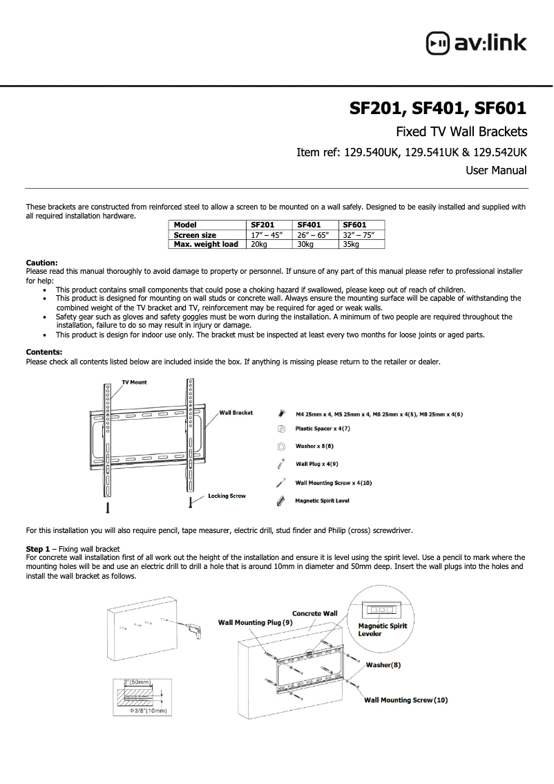 Page 1 de la notice Manuel utilisateur AV:link SF601