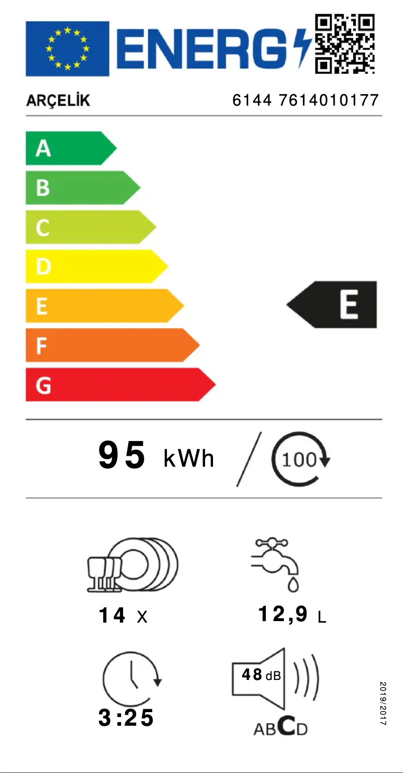 Page 1 de la notice Label énergétique Arçelik 6144