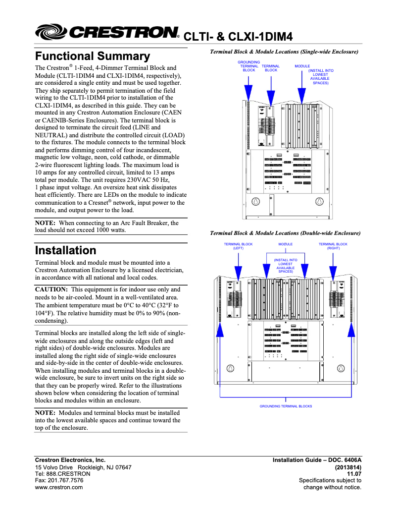Page n°1 - Manuel utilisateur Crestron CLXI-1DIM4