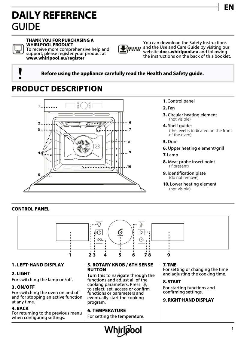 Page 1 de la notice Manuel utilisateur Whirlpool OAKZ9 6200 CS IX