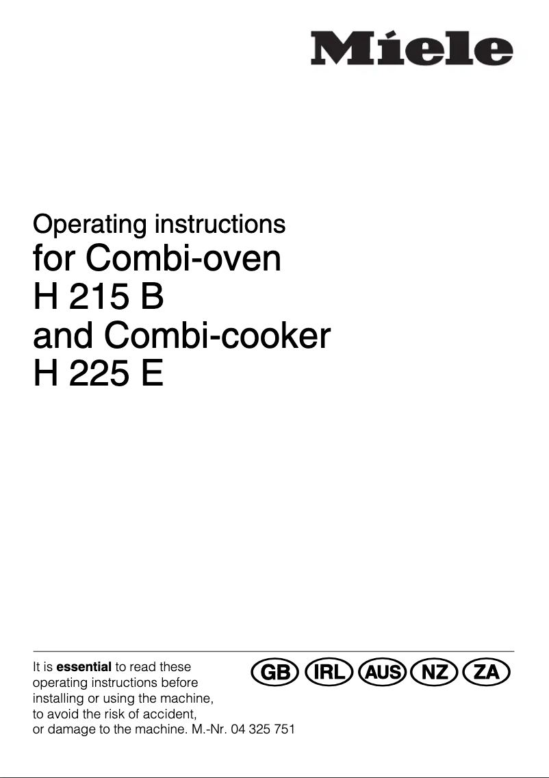 Page n°1 - Manuel utilisateur Miele H 215 B