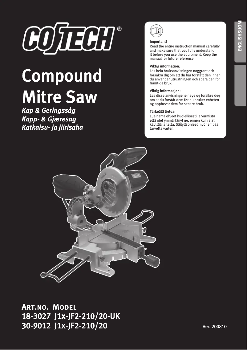 Page n°1 - Manuel utilisateur Cotech J1x-JF2-210/20