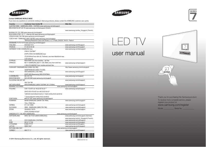 Page 1 de la notice Manuel utilisateur Samsung UE46H7000AL