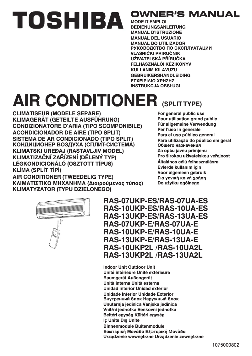 Page 1 de la notice Manuel utilisateur Toshiba RAS-13UKP-E