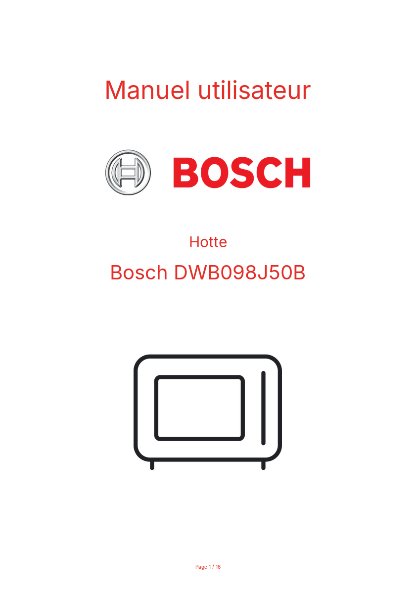 Page n°1 - Manuel utilisateur Bosch DWB098J50B