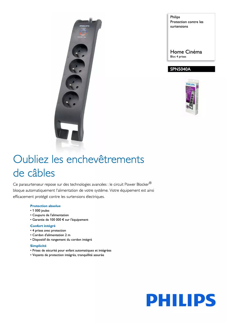 Page 1 de la notice Fiche technique Philips SPN5040A