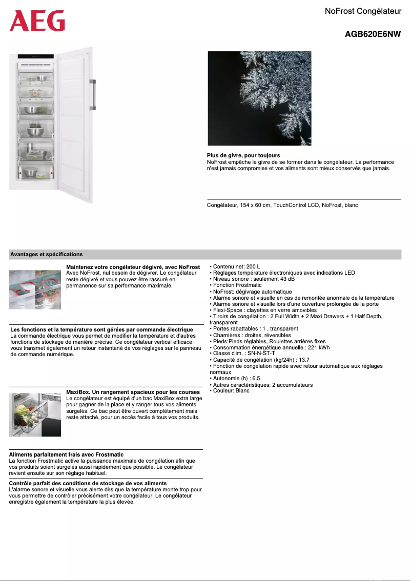 Page 1 de la notice Fiche technique AEG AGB620E6NW