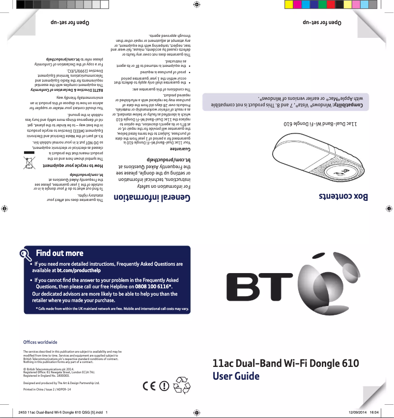 Page 1 de la notice Manuel utilisateur British Telecom 11ac Dual-Band Wi-Fi Dongle 610