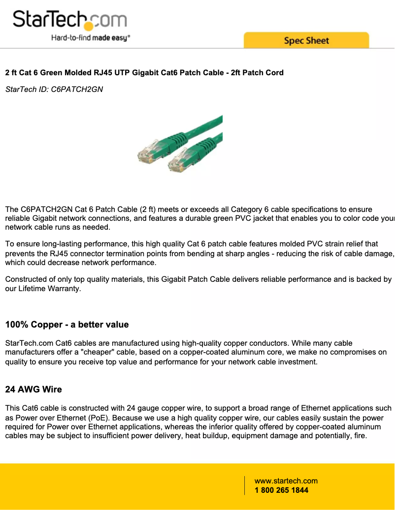 Page 1 de la notice Manuel utilisateur StarTech.com C6PATCH2GN