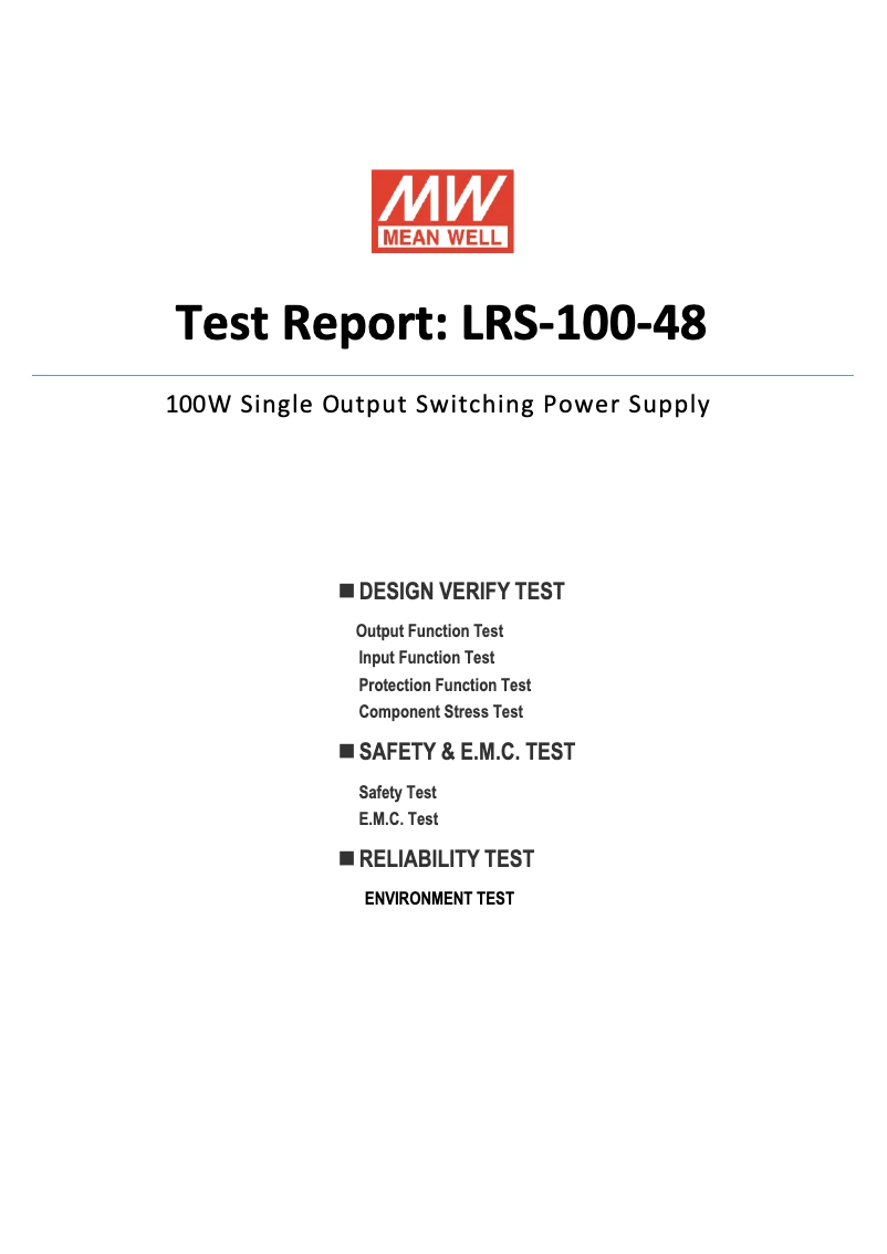 Page 1 de la notice Fiche technique Mean Well LRS-100-48