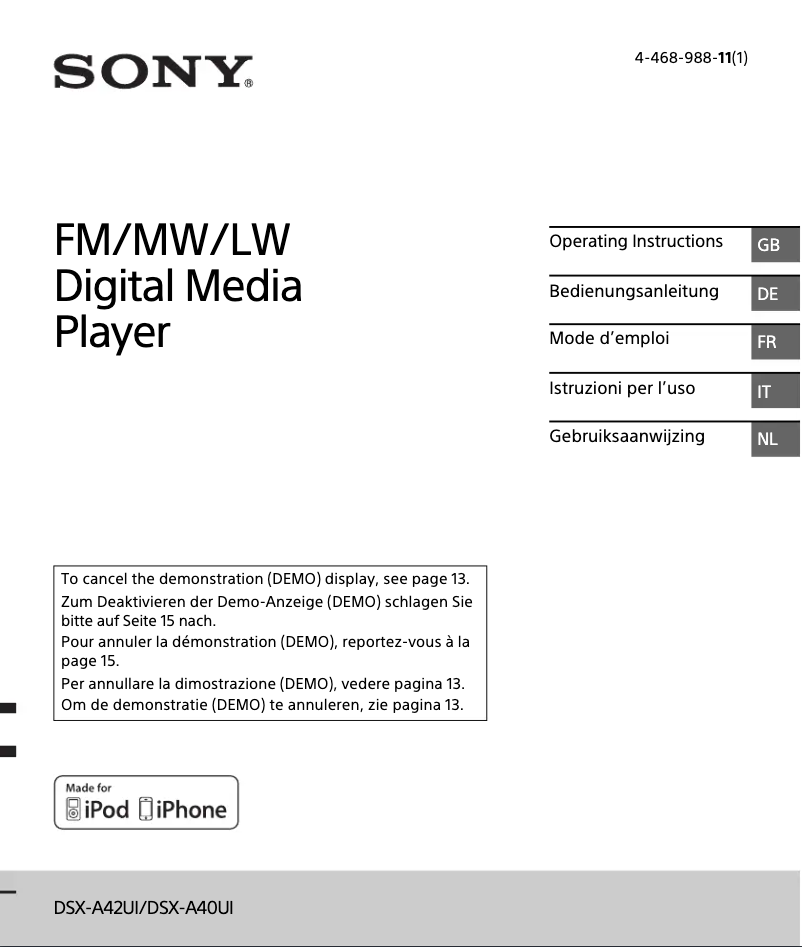 Page 1 de la notice Manuel utilisateur Sony DSX-A42UI