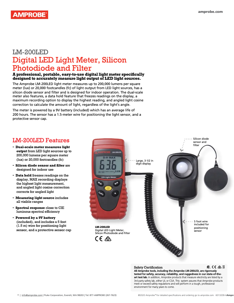 Página 1 del manual Ficha técnica Amprobe LM-200-LED