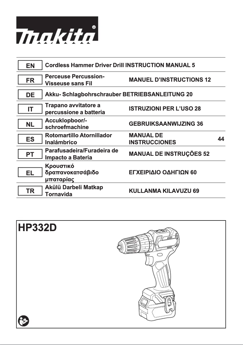 Page 1 de la notice Manuel utilisateur Makita HP332D