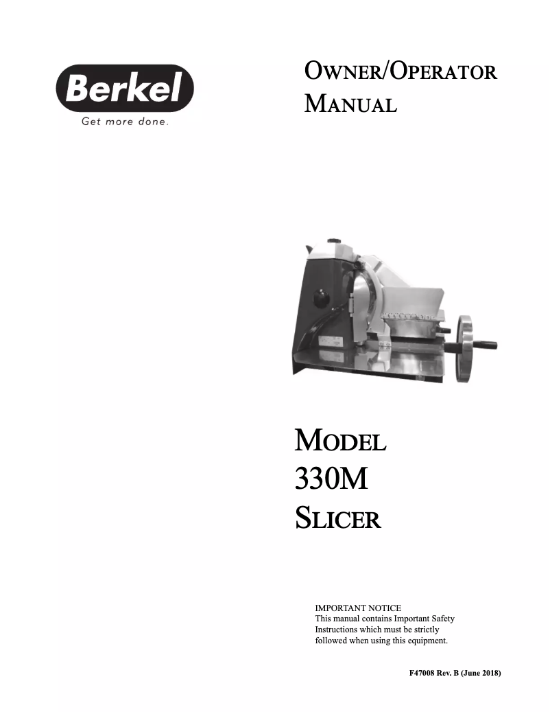 Page n°1 - Manuel utilisateur Berkel 330M