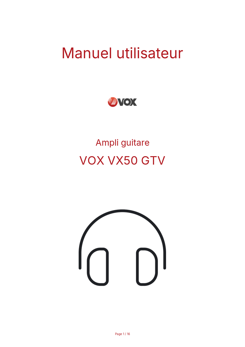 Page n°1 - Manuel utilisateur VOX VX50 GTV