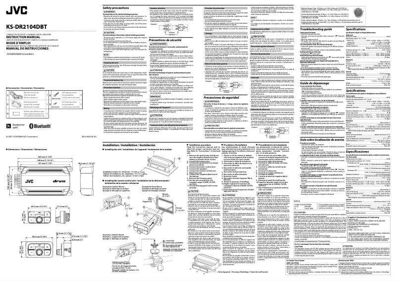 Page n°1 - Manuel utilisateur JVC KS-DR2104DBT