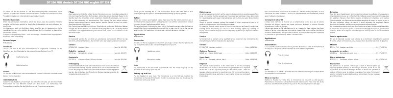 Page 1 de la notice Manuel utilisateur Beyerdynamic DT 234 PRO