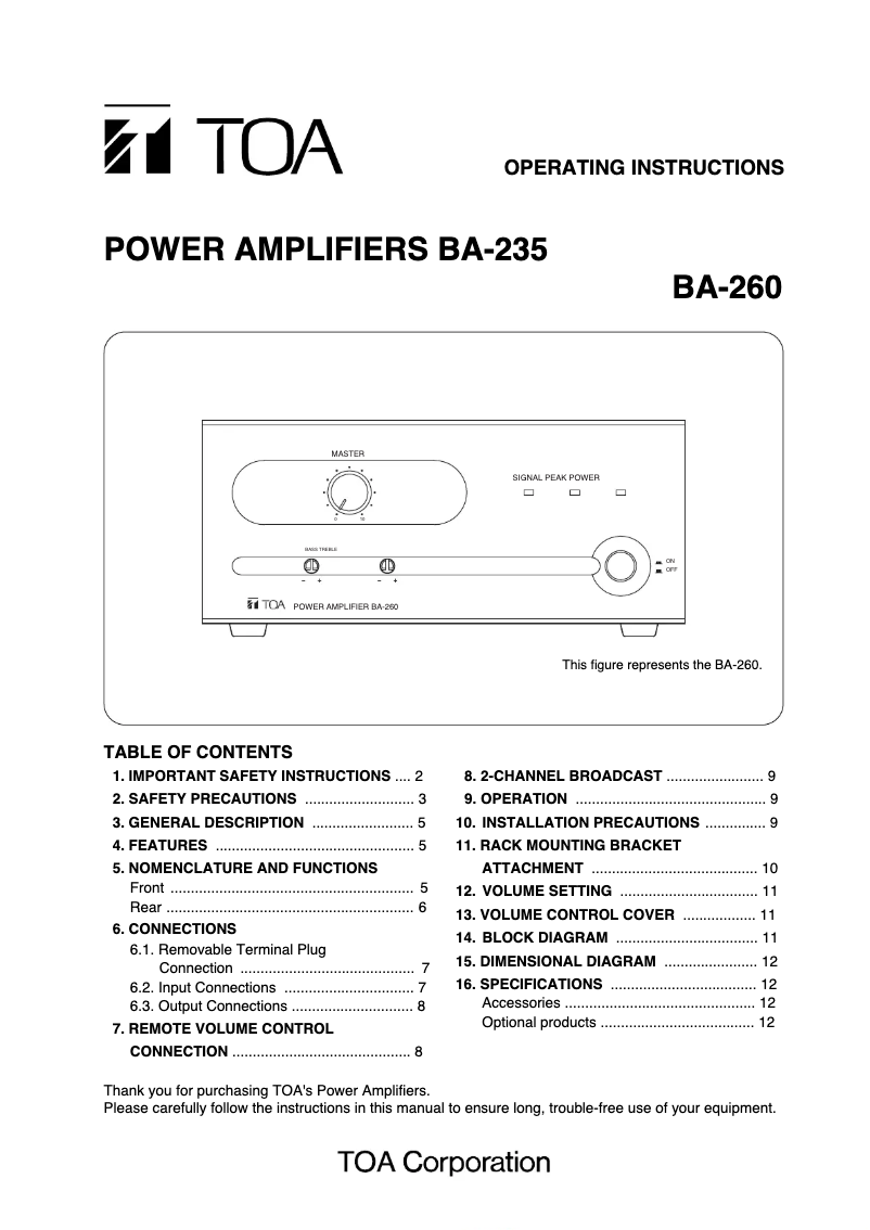 Page n°1 - Manuel utilisateur TOA BA-235