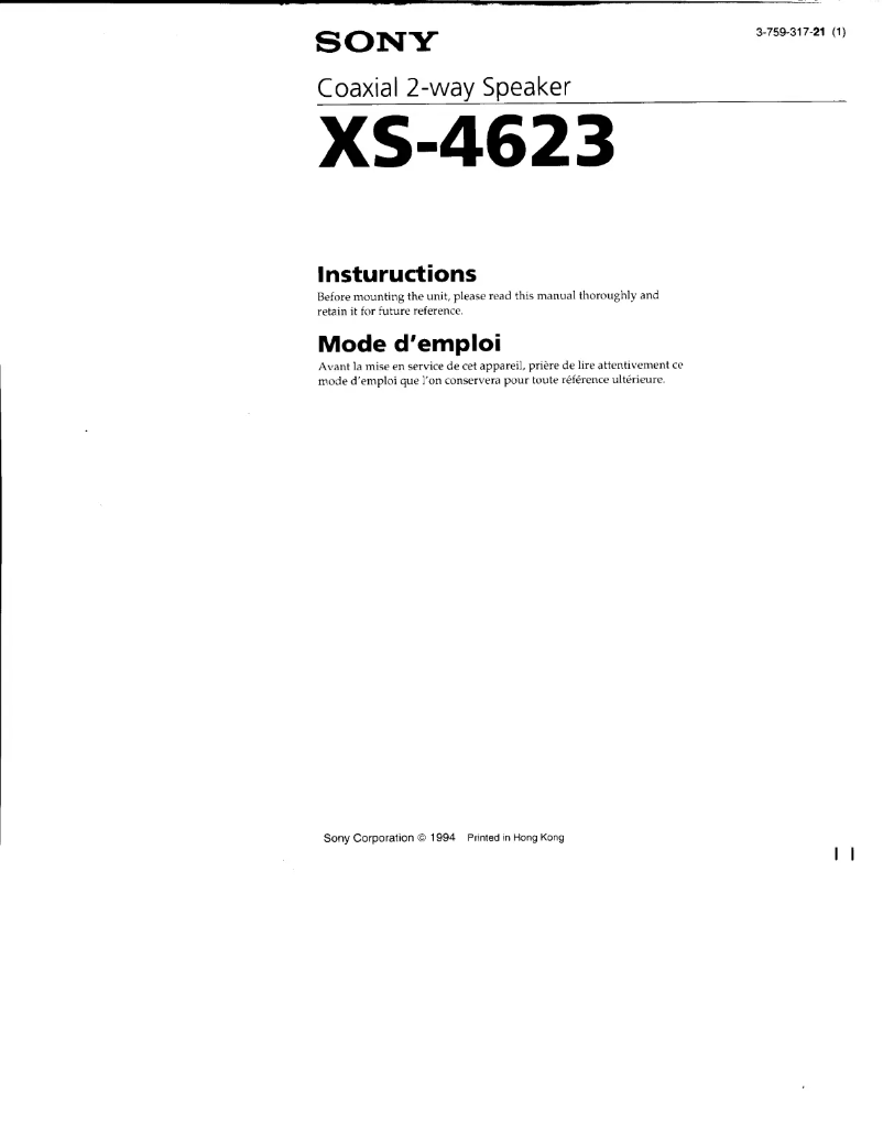 Page 1 de la notice Manuel utilisateur Sony XS-4623