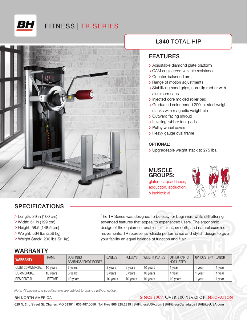 Page 1 de la notice Fiche technique BH Fitness L340