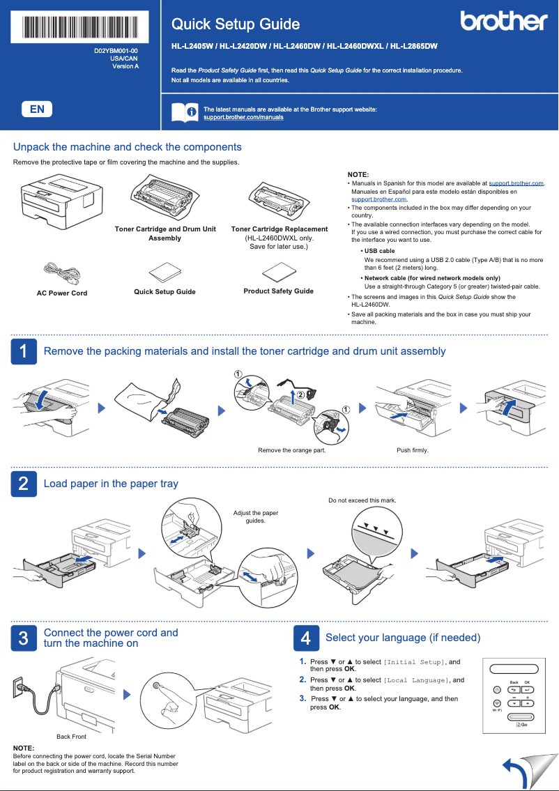 Page n°1 - Guide de démarrage rapide Brother HL-L2460DW