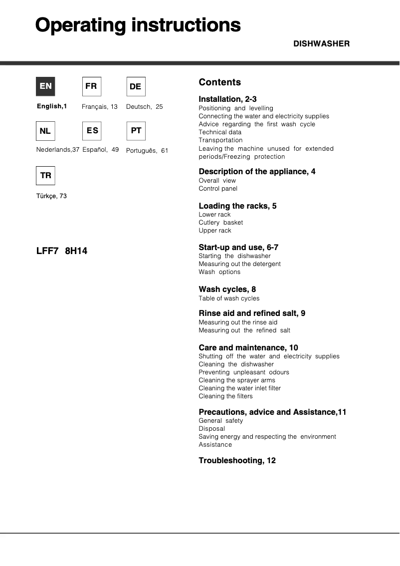Page 1 de la notice Manuel utilisateur Hotpoint Ariston LFF7 8H14 EU