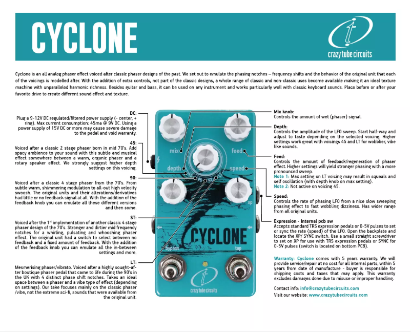 Page n°1 - Manuel utilisateur Crazy Tube Circuits Cyclone