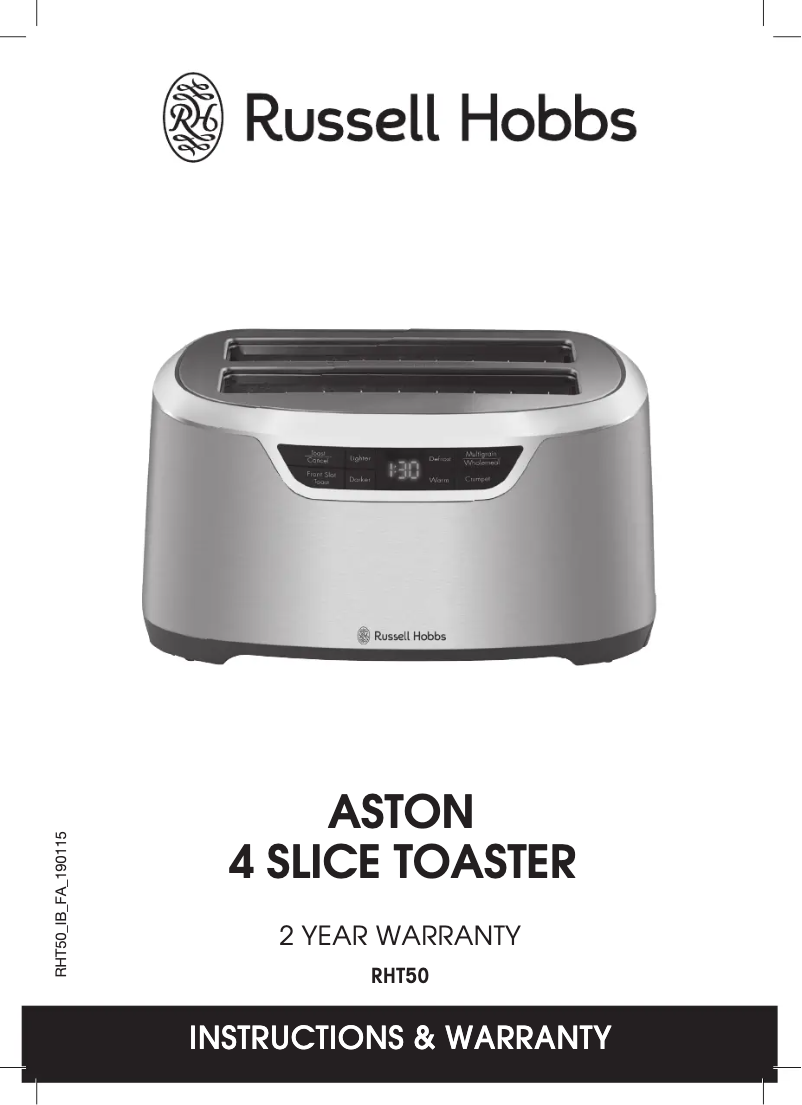 Page 1 de la notice Manuel utilisateur Russell Hobbs Aston RHT50