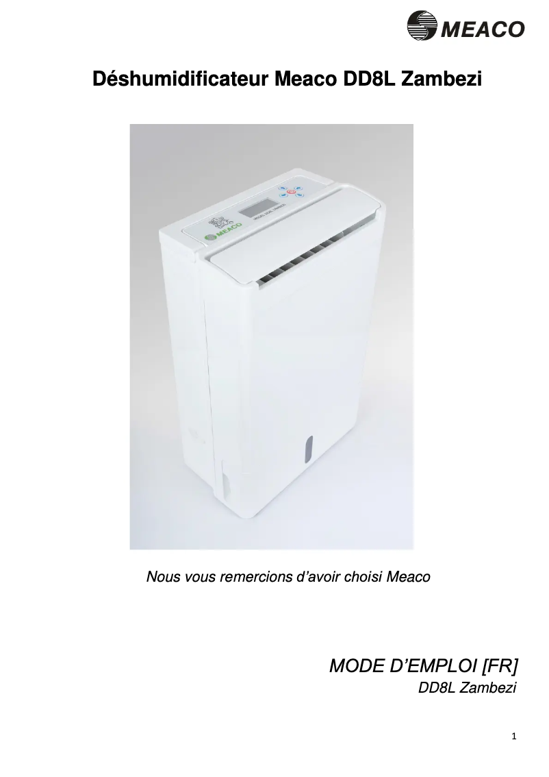 Image de la première page du manuel de l'appareil DD8L Zambezi