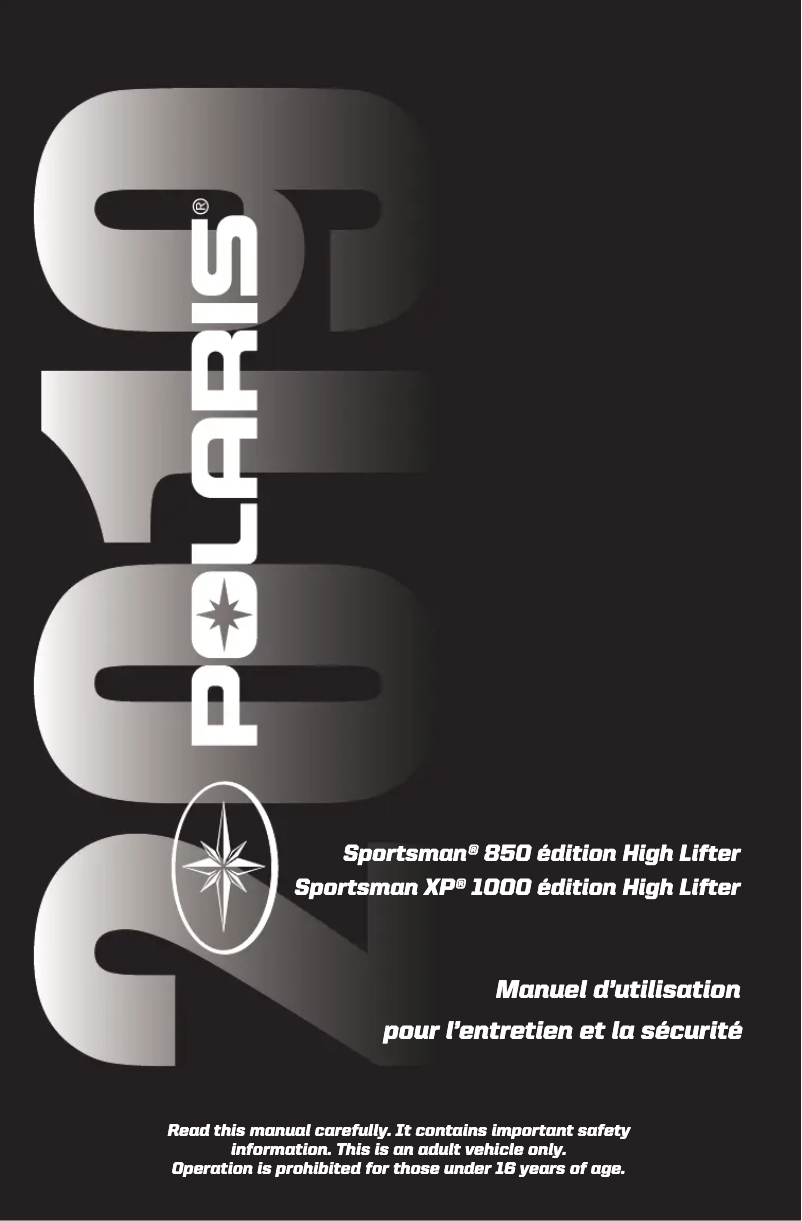 Page 1 de la notice Manuel utilisateur Polaris Sportsman 850 High Lifter (2019)