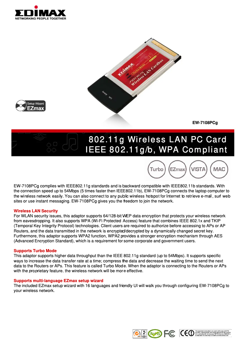 Página 1 del manual Ficha técnica Edimax EW-7108PCg