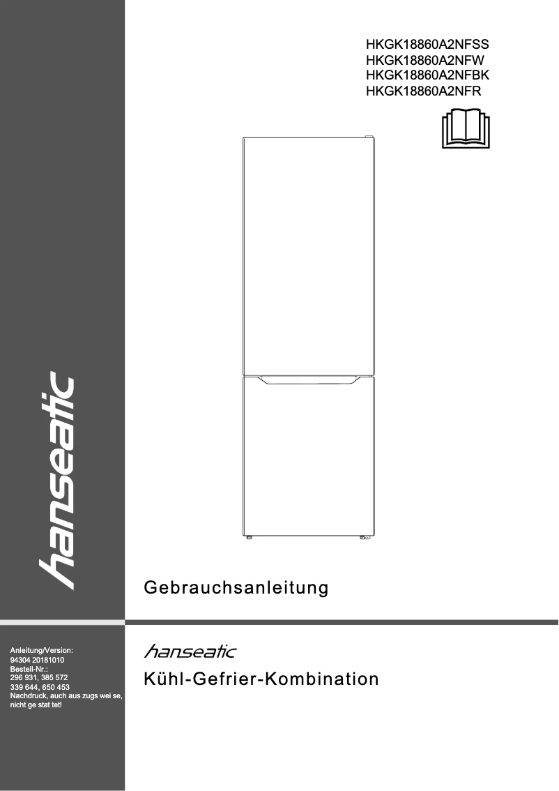 Page 1 de la notice Manuel utilisateur Hanseatic HKGK 18860 A2NFW