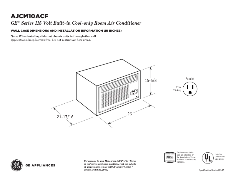 Page 1 of the manual Technical Sheet GE AJCM10ACF