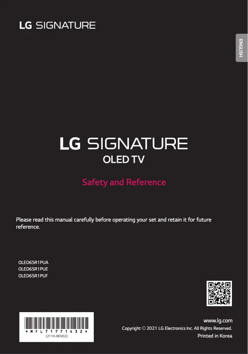 Image de la première page du manuel de l'appareil OLED65R1PUA